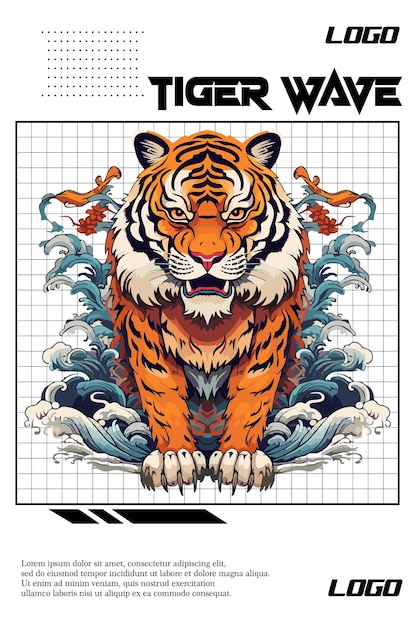 Vector tiger with wave brutaslism stlye