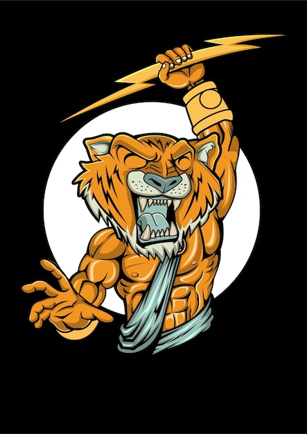 Иллюстрация тигр зевс в рисованной