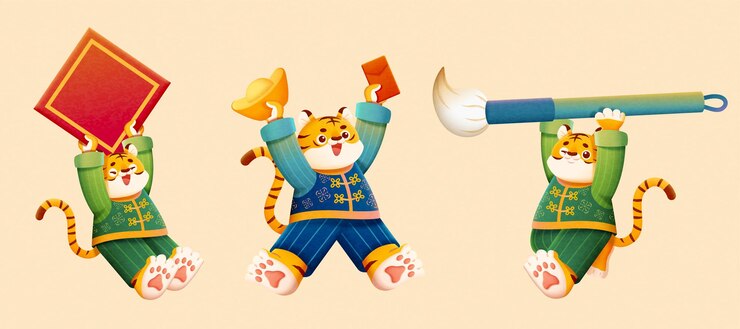 Vector tigers celebrating for cny