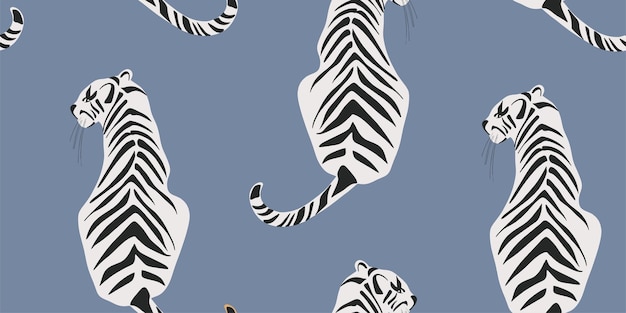 Tigers seamless pattern Creative collage pattern Fashionable template for design