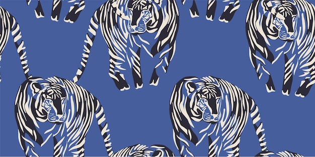 Tigers seamless pattern Creative collage pattern Fashionable template for design