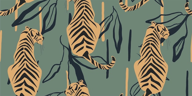 Vector tigers seamless pattern creative collage pattern fashionable template for design