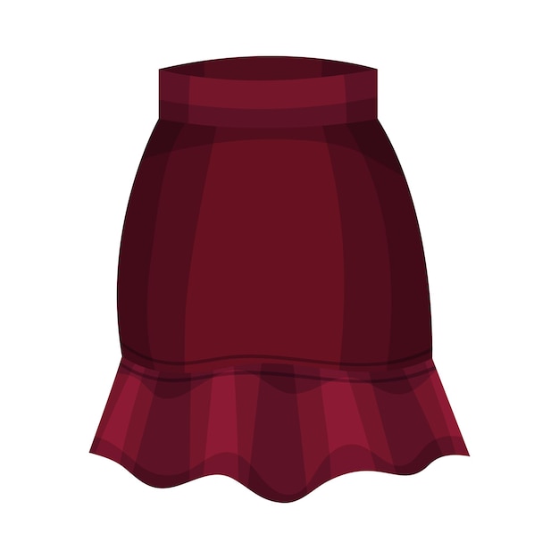 Tight Fit Skirt with Ruffled Bottom and High Waist Front View Vector Illustration