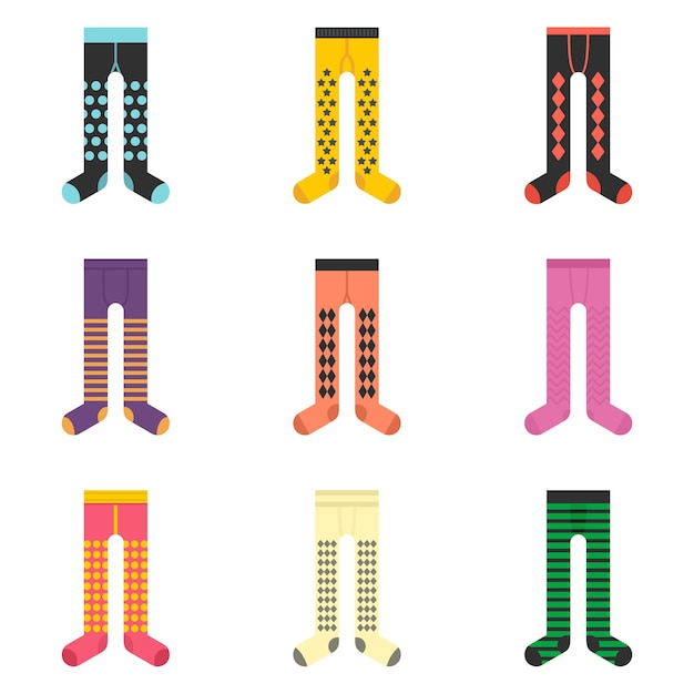 Tights icons set. Flat set of tights vector icons isolated on white background