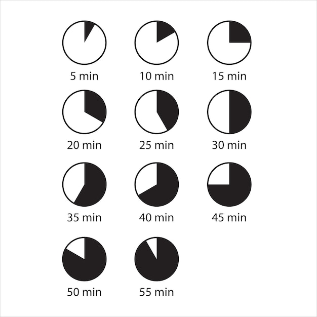 Tijd- en klokpictogrammen. Een eenvoudige set van verschillende vector iconen.