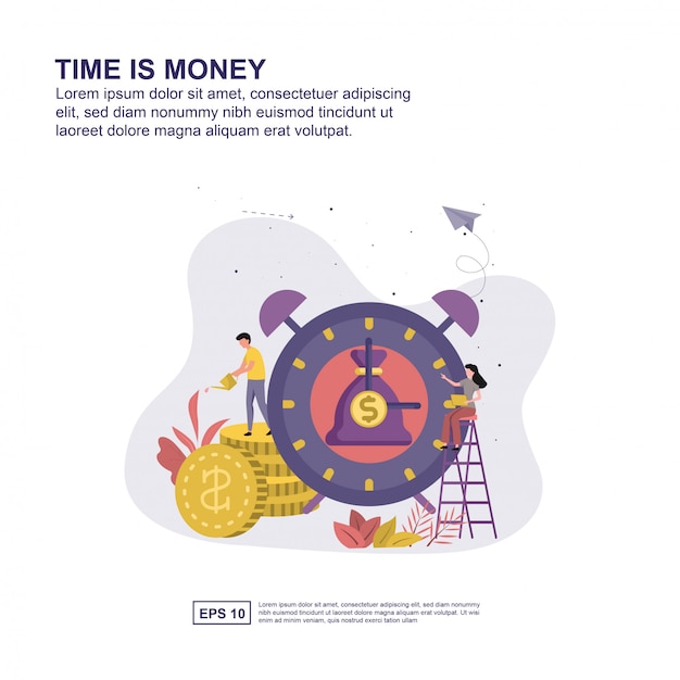 Tijd is geld concept vector illustratie plat ontwerp voor presentatie.