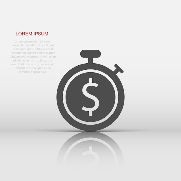 Tijd is geld pictogram in vlakke stijl Klok met dollar vectorillustratie op witte geïsoleerde achtergrond Valuta bedrijfsconcept