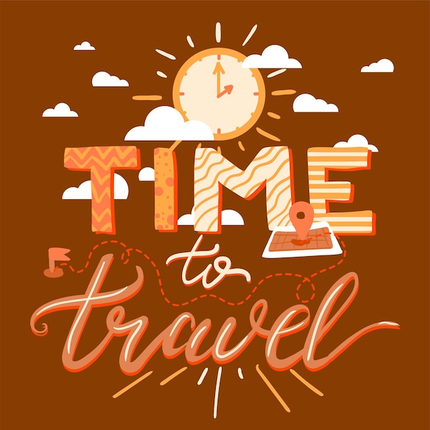 Tijd om te reizen belettering Poster. Toerisme, motiverende en avontuurlijke banner. Inspirerend retro-label. Vector