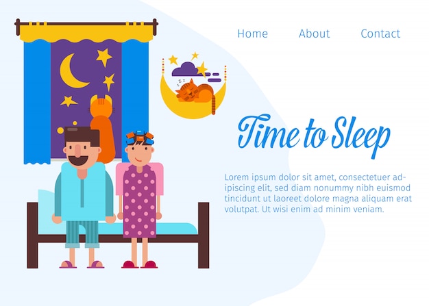 Tijd om te slapen en goede nacht website bestemmingspagina of websjabloon