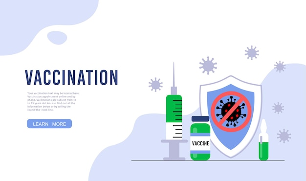Tijd om te vaccineren. Bestemmingspagina sjabloon vector. Spuit injectie