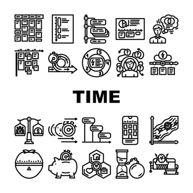 tijdbeheer schema taak icons set vector