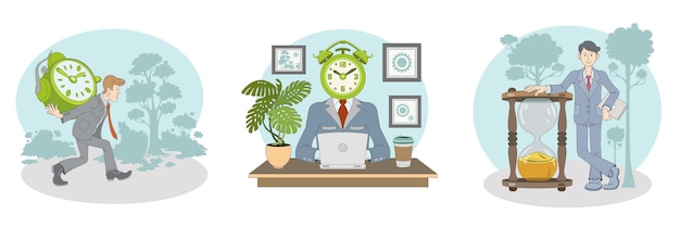 Tijdbeheer werktijdconcept zakenman die zijn werk op tijd doet