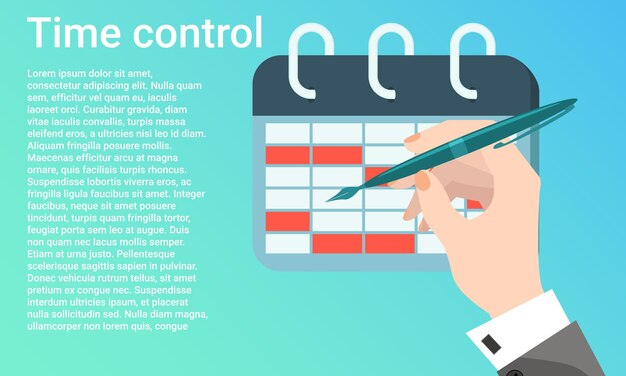 Tijdcontrole De hand van de zakenman maakt aantekeningen in de kalender Het concept van workflowcontrole