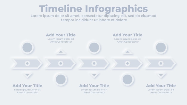 Tijdlijn 5 stappen neumorfe zakelijke infographic presentatiediasjabloon