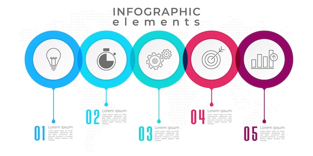 Tijdlijn cirkel infographic sjabloon 5 opties of stappen.