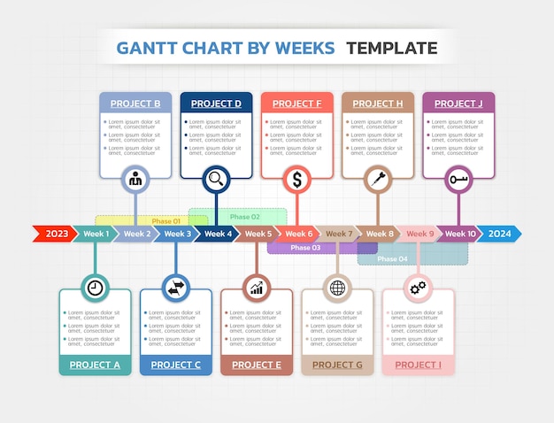 Vector tijdlijn gantt grafiek infografische sjabloon achtergrond