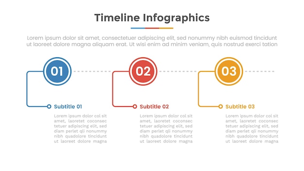 Tijdlijn infographic concept met 3 of drie lijststap met cirkelvorm en vlakke stijlvector