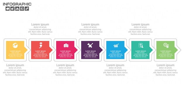 Tijdlijn Infographic-diagram met veel kleur Vector ontwerpsjabloon