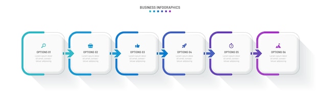 Tijdlijn infographic met infochart. Moderne presentatiesjabloon met 6 spets voor bedrijfsproces