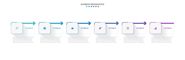 Tijdlijn infographic met infochart. Moderne presentatiesjabloon met 6 spets voor bedrijfsproces