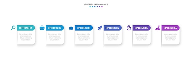 Tijdlijn infographic met infochart Moderne presentatiesjabloon met 6 spets voor bedrijfsproces