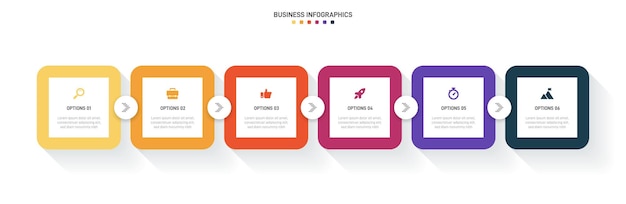 Tijdlijn infographic met infochart Moderne presentatiesjabloon met 6 spets voor bedrijfsproces