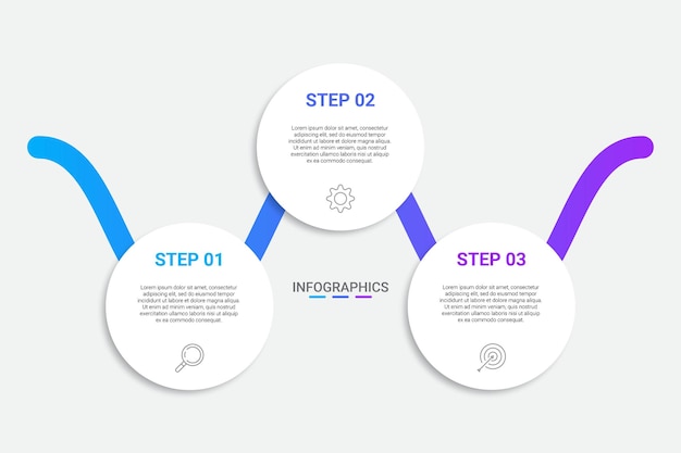 Tijdlijn infographic ontwerp met pictogrammen en 3 opties of stappen