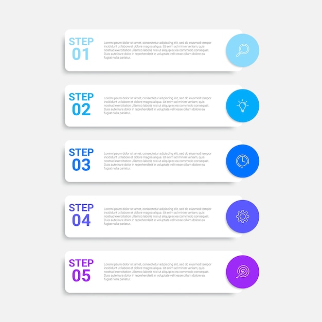 Tijdlijn infographic ontwerp met pictogrammen en 5 opties of stappen infographics voor bedrijfsconcept