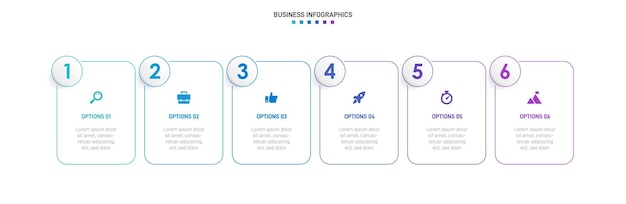 Tijdlijn infographic ontwerp met pictogrammen en 6 opties of stappen Infographics bedrijfsconcept