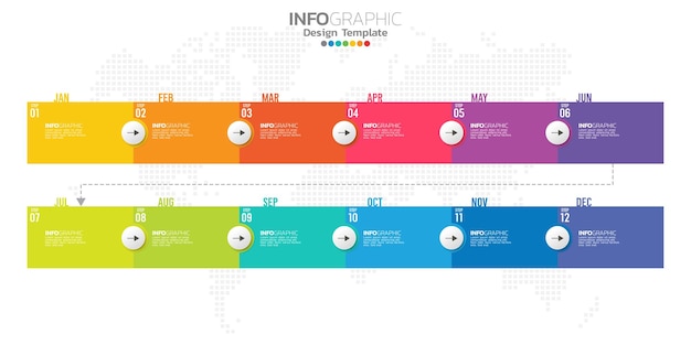 Tijdlijn infographic presentatie voor 1 jaar 12 maanden gebruikt voor bedrijfsconcept met 12 opties, stappen en processen