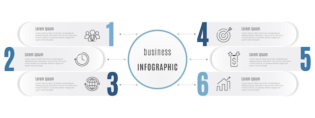 Tijdlijn infographic sjabloon 6 opties Cirkelstijl