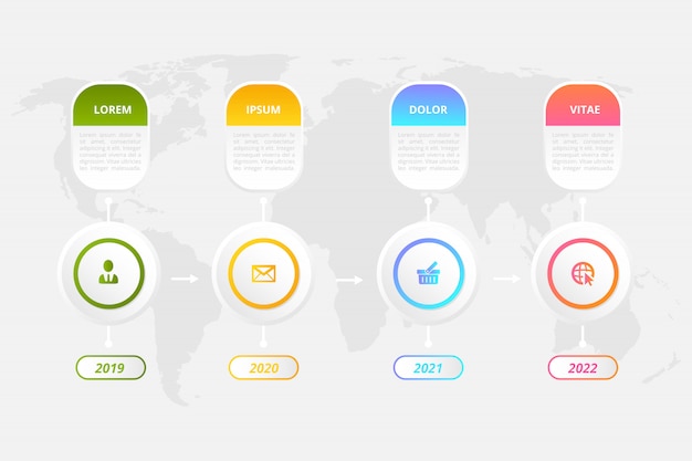 Tijdlijn infographic sjabloon met marketingelementen kan worden gebruikt voor workflow-indeling, diagram