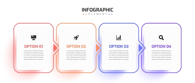 Tijdlijn infographic sjabloon met rechthoek label pijl 4 optie kan worden gebruikt voor presentatie