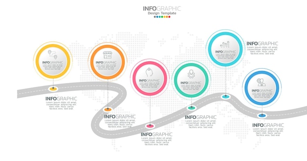 Tijdlijn infographic vector met 6 stappen kan worden gebruikt voor workflow layout diagram jaarverslag webdesign