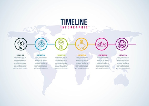 Tijdlijn infographic wereld zakelijke onderneming stappen diagram