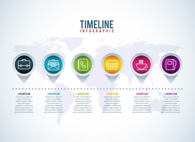 Tijdlijn infographic zakelijke wereldkaart wijzers