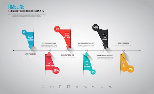 Tijdlijn infographics, elementen en pictogrammen