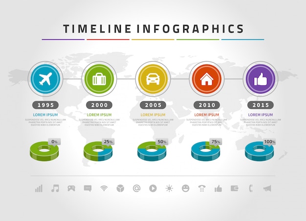 Tijdlijn infographics en iconen vector ontwerpsjabloon.