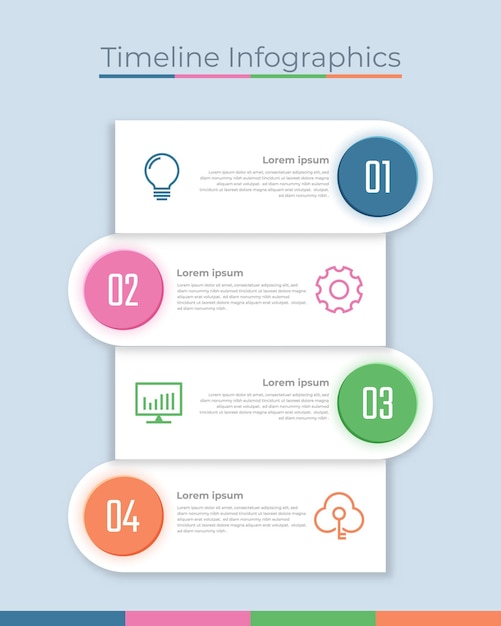 Tijdlijn Infographics Ontwerp Marketing Pictogrammen Werkstroomdiagram Bedrijfsgegevensvisualisatie met stappen