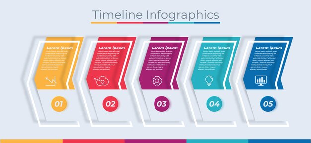 Tijdlijn infographics ontwerp marketingpictogrammen bedrijfsgegevensvisualisatie met stappen of processen