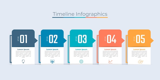 Tijdlijn Infographics Ontwerp Marketingpictogrammen Bedrijfsgegevensvisualisatie met stappen of processen