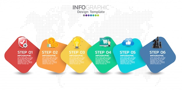 Tijdlijn infographics ontwerpsjabloon met 5 opties, processchema