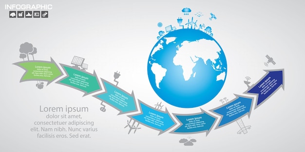 Tijdlijn infographics ontwerpsjabloon met 7 opties proces diagram vector eps10 illustratie