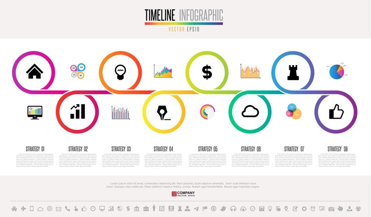 Vector tijdlijn infographics ontwerpsjabloon