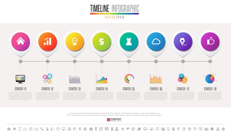 Vector tijdlijn infographics ontwerpsjabloon