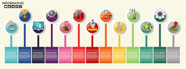 Tijdlijn infographics sjabloon met opties.