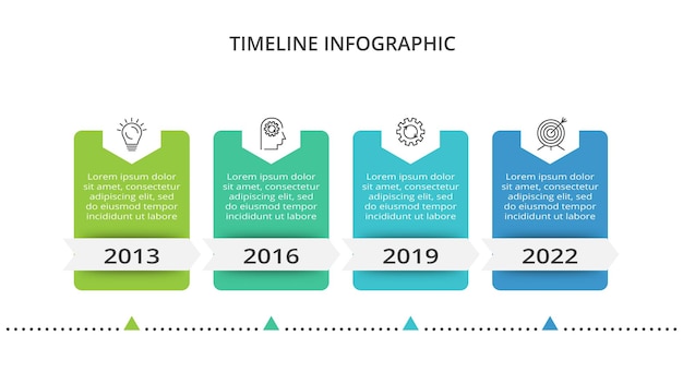 Tijdlijn met 4 elementen infographic sjabloon voor web zakelijke presentaties vectorillustratie