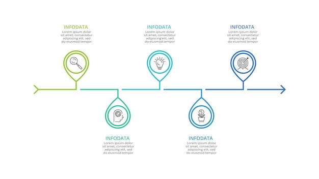 Tijdlijn met 5 elementen infographic sjabloon voor web zakelijke presentaties vectorillustratie