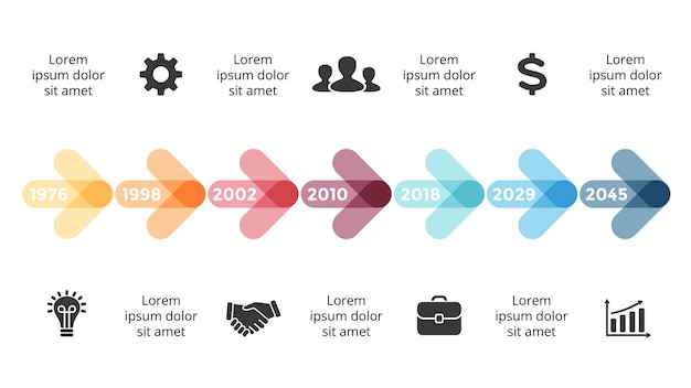 Vector tijdlijn pijl infographic presentatiediasjabloon perfect voor startende bedrijven en marketing