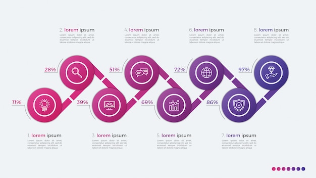 Tijdlijn vector infographic ontwerp met ellipsen 8 stappen